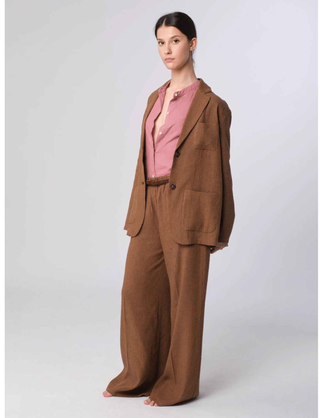 Pantalone palazzo - MADAME VENICE - SS25 - PEGGY - CHECK LINO - BLU - XS