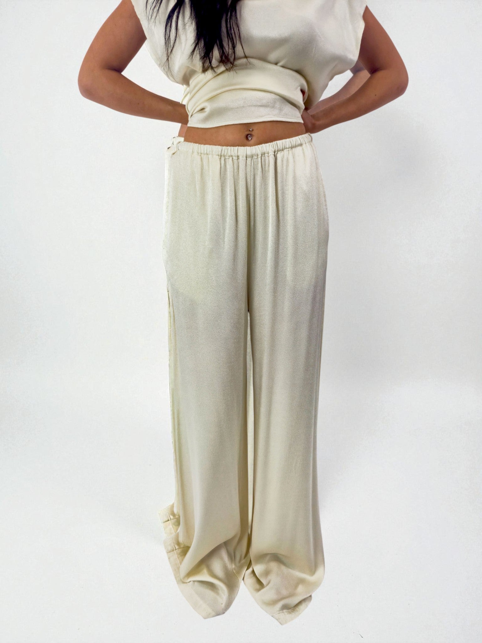 Pantalone palazzo - MADAME VENICE - FW25 - PIERINA - RASO - BLACK - XS