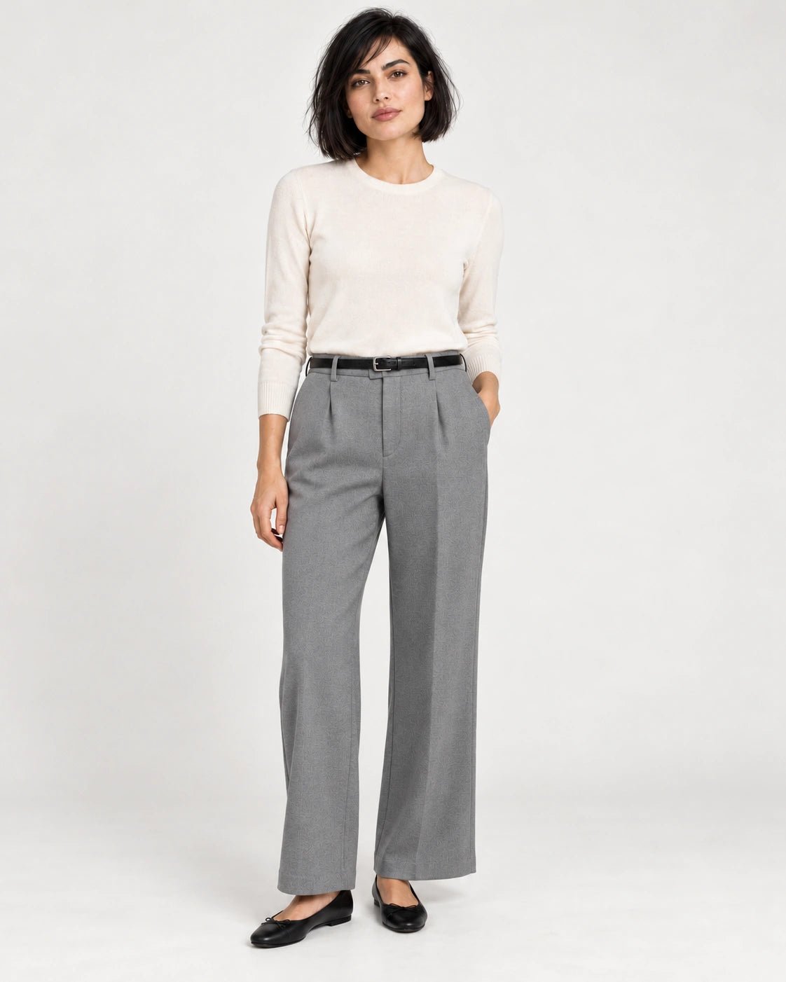 Pantalone pence grigio chiaro, vista frontale - MADAME VENICE - FW26 - PRIMA - LANA JESI #Colore_Grigio Chiaro