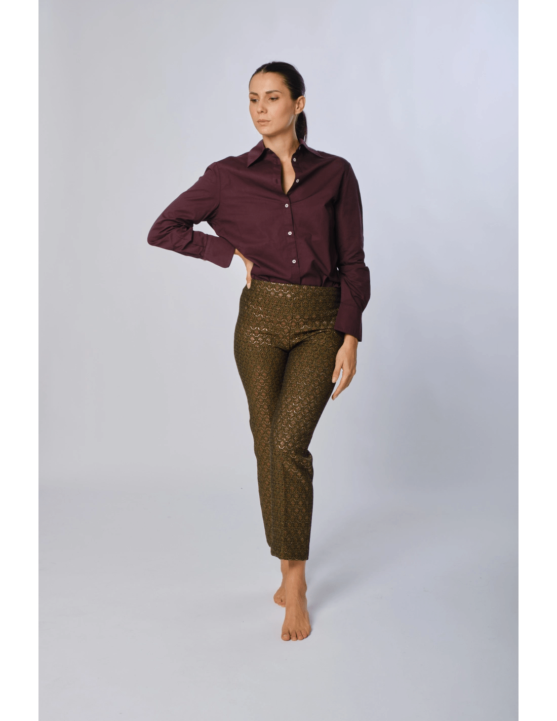 Pantalone slim jacquard - MADAME VENICE - FW24 - P09 - JACQUARD - PRUNE & GREEN - XS