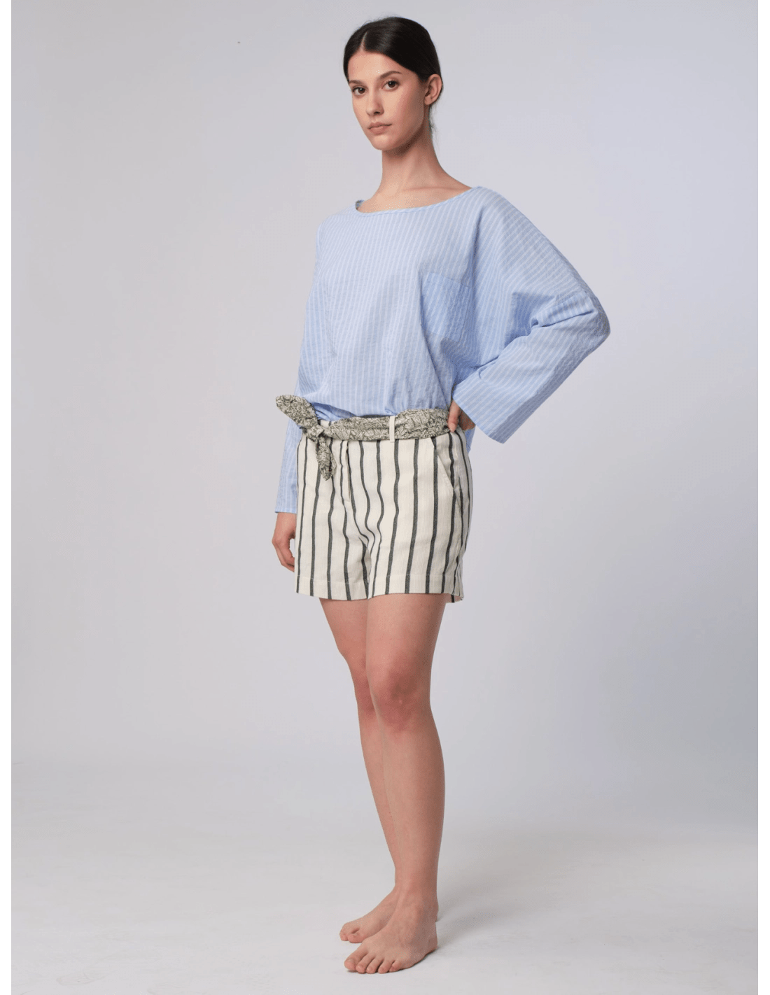 Short - MADAME VENICE - SS25 - PERRY - TELA RIGATA - BLU - XS
