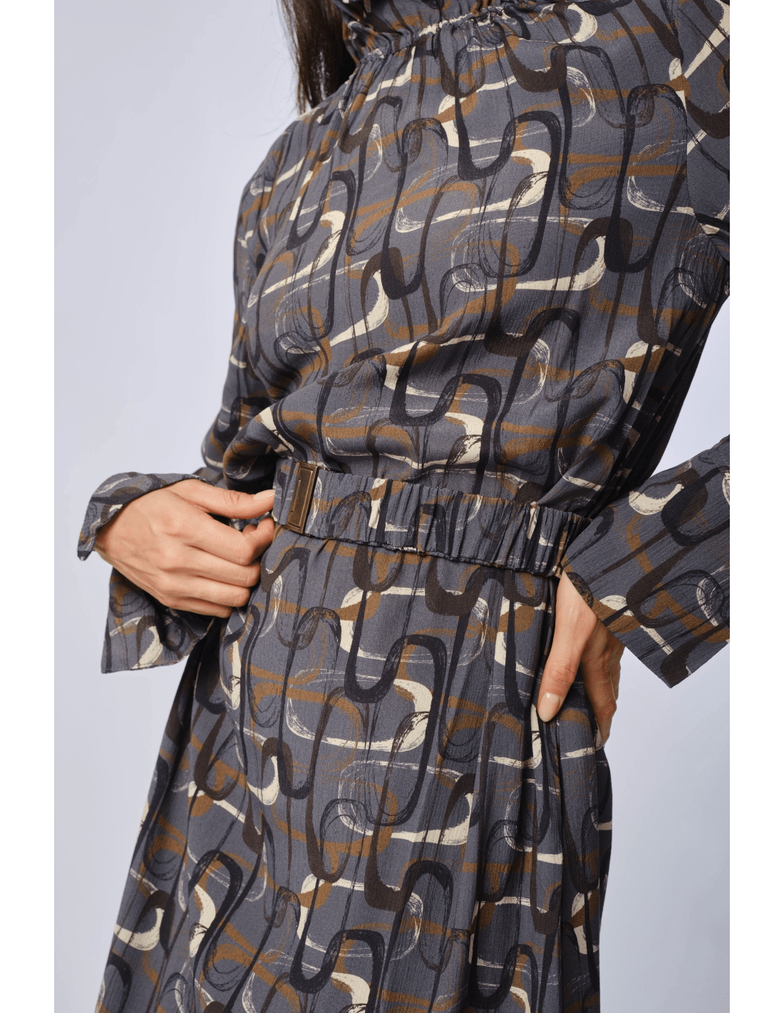 Abito collo arricciato fantasia - MADAME VENICE - FW24 - A06 - LOLY PRINT - GREY - XS