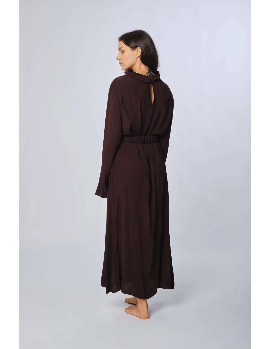 Abito lungo collo arricciato - MADAME VENICE - FW24 - A02 - LOLY - BLACK - XS