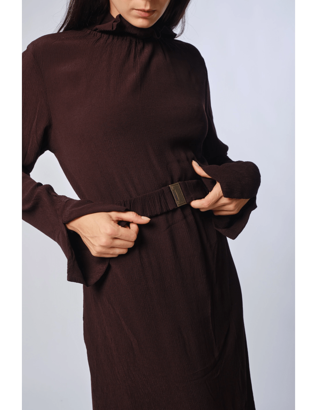 Abito lungo collo arricciato - MADAME VENICE - FW24 - A02 - LOLY - BLACK - XS