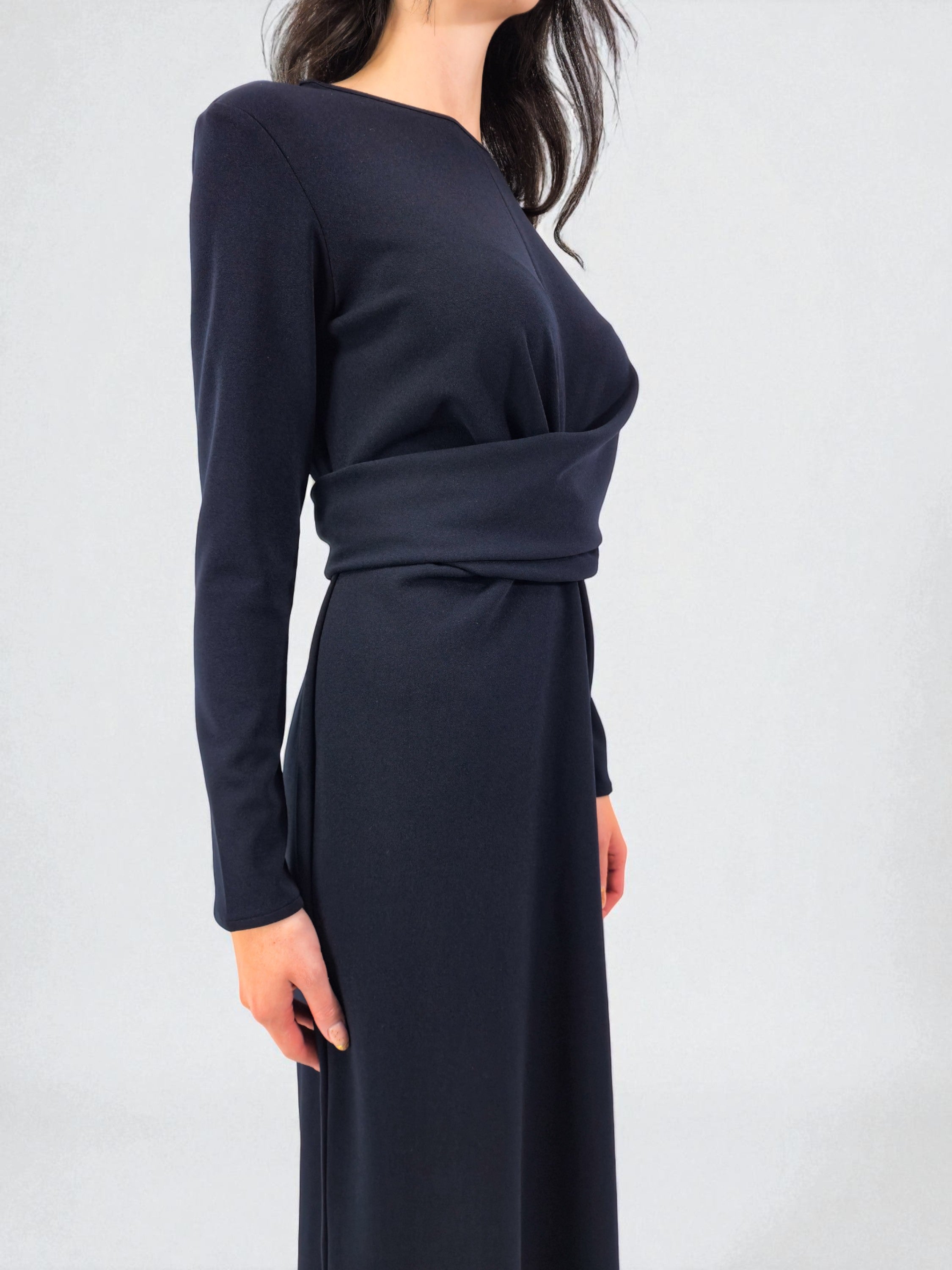 Abito lungo intrecciato - MADAME VENICE - FW25 - ANGELA - JERSEY TECNICO - BLACK - XS