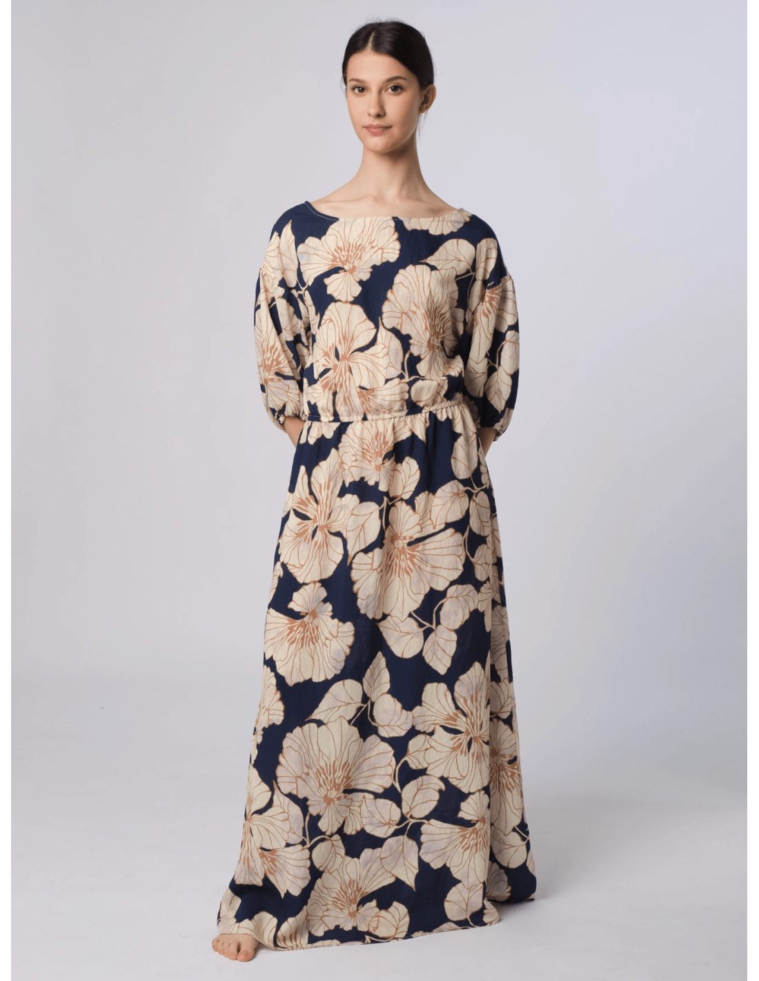 Abito manica palloncino - MADAME VENICE - SS25 - ADELINA - VISCOSA STAMPA - FIORE BOSCO - XS