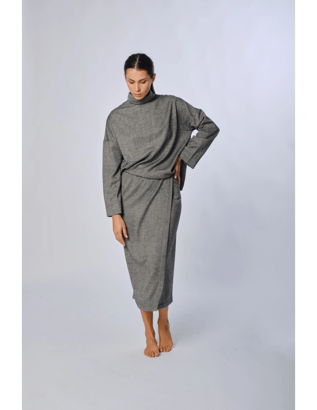 Abito portafoglio con cintura - MADAME VENICE - FW24 - A01 - PEPPER - GREY - XS