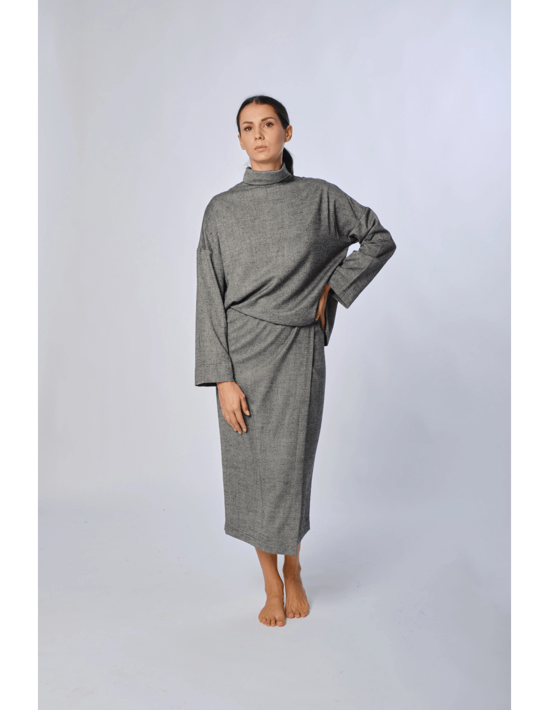 Abito portafoglio con cintura - MADAME VENICE - FW24 - A01 - PEPPER - GREY - XS