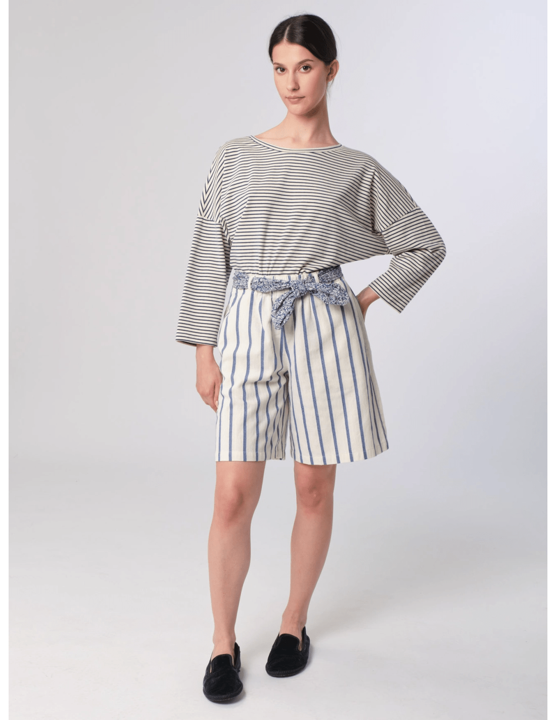 Bermuda - MADAME VENICE - SS25 - POLLY - TELA RIGATA - BLU - XS