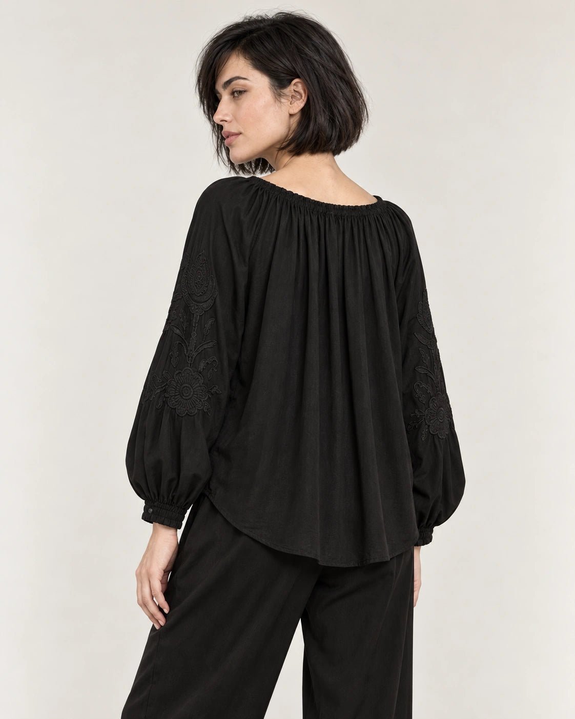 Camicia nero, vista posteriore - MADAME VENICE - FW26 - CHANY - COTONE SETA #Colore_Nero