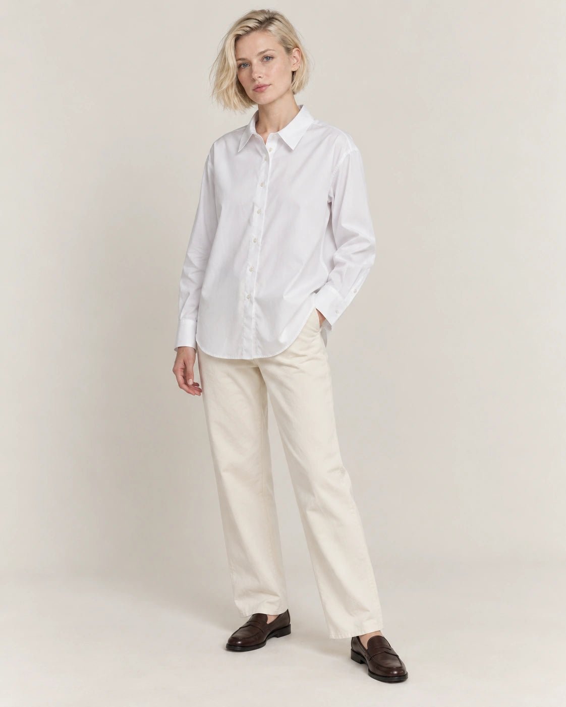 Camicia bianco, vista frontale - MADAME VENICE - FW26 - CAROLA - POPELINE #Colore_Bianco