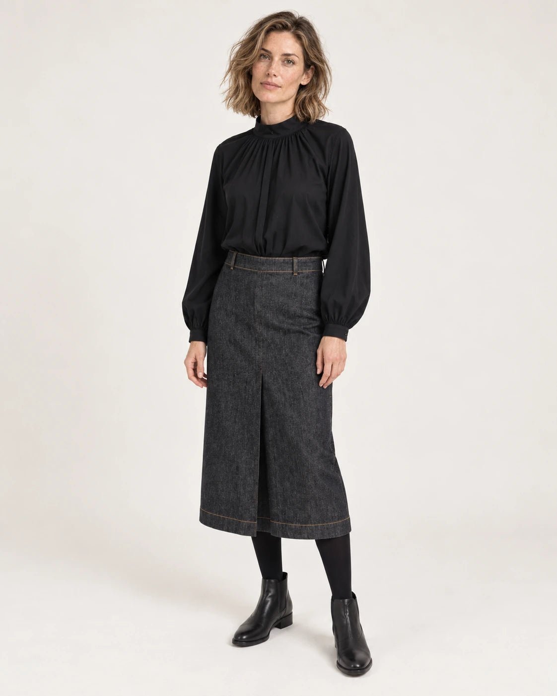 Camicia arricciata nero, vista frontale - MADAME VENICE - FW25 - CELINE - COTTON BIO #Colore_Black