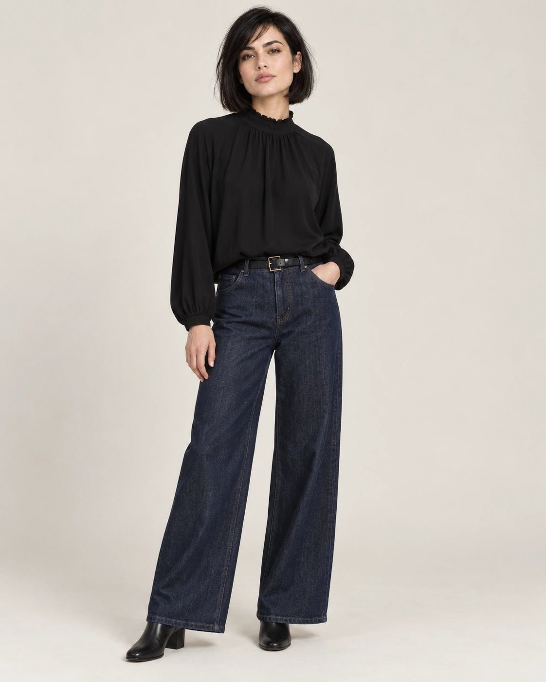 Camicia arriccio nero, vista frontale - MADAME VENICE - FW26 - CLEOPATRA - CREPE COTONE #Colore_Nero