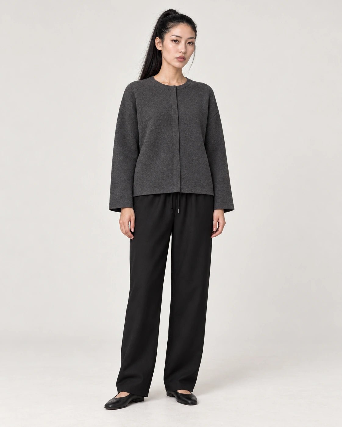 Camicia boxy grigio scuro, vista frontale - MADAME VENICE - FW26 - CLOTILDE - LANA JESI #Colore_Grigio Scuro