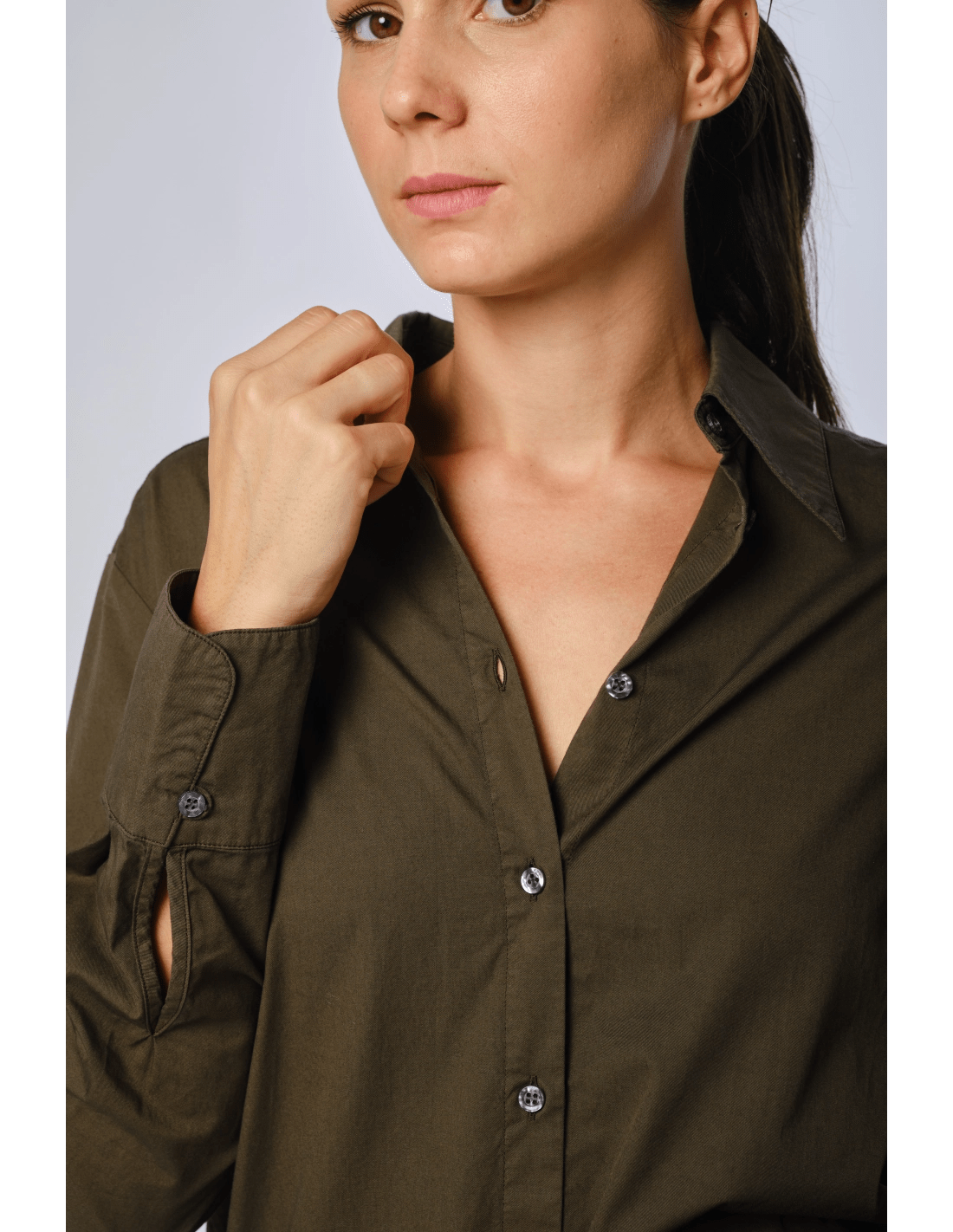 Camicia faldone popeline - MADAME VENICE - FW24 - C03 - POPELINE - FOREST - XS