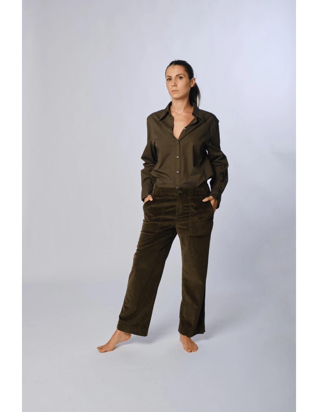 Camicia faldone popeline - MADAME VENICE - FW24 - C03 - POPELINE - FOREST - XS