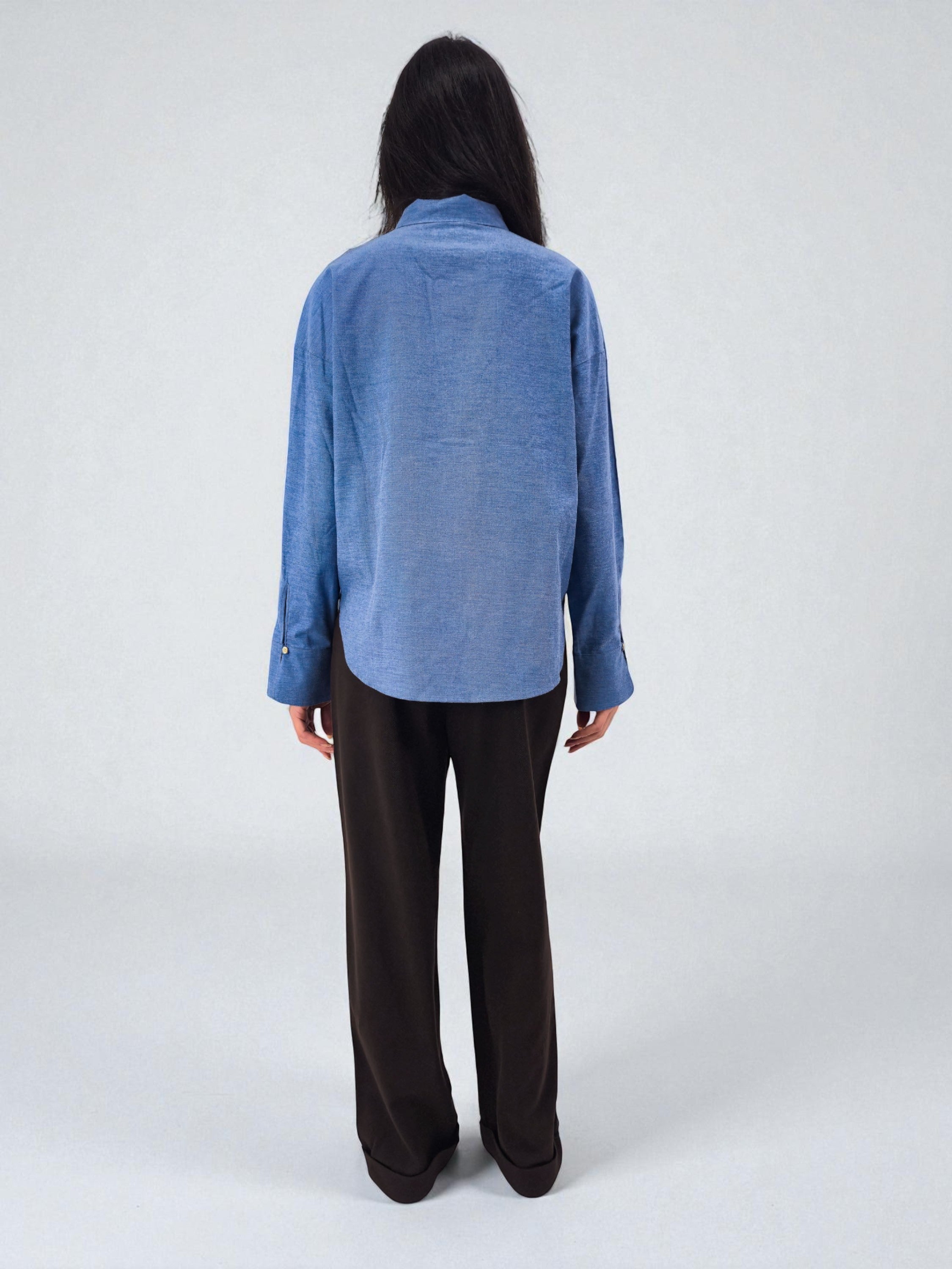 Camicia fiocco - MADAME VENICE - FW25 - CELIA - TWILL MELANGE - BLUE - XS