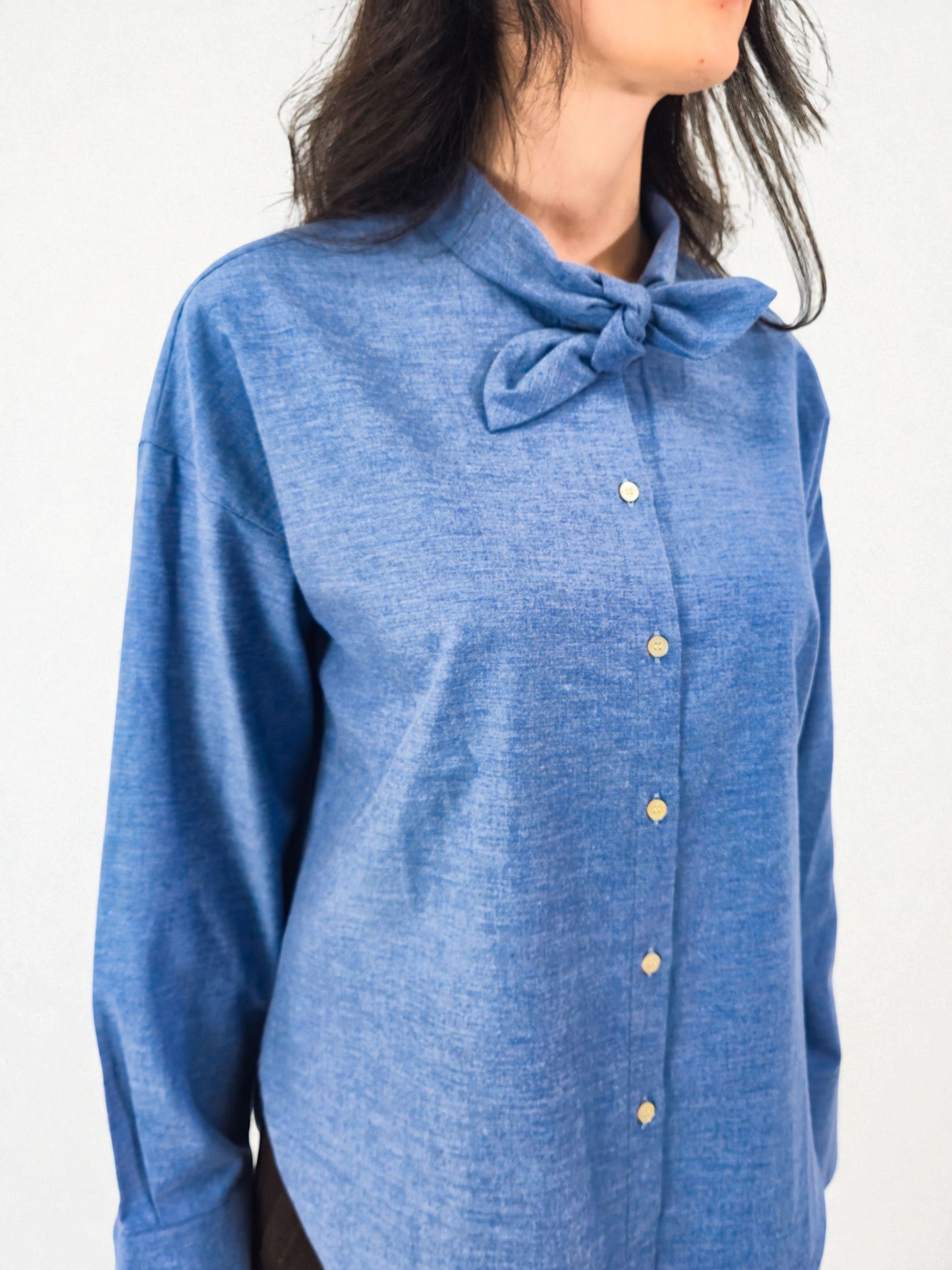 Camicia fiocco - MADAME VENICE - FW25 - CELIA - TWILL MELANGE - BLUE - XS