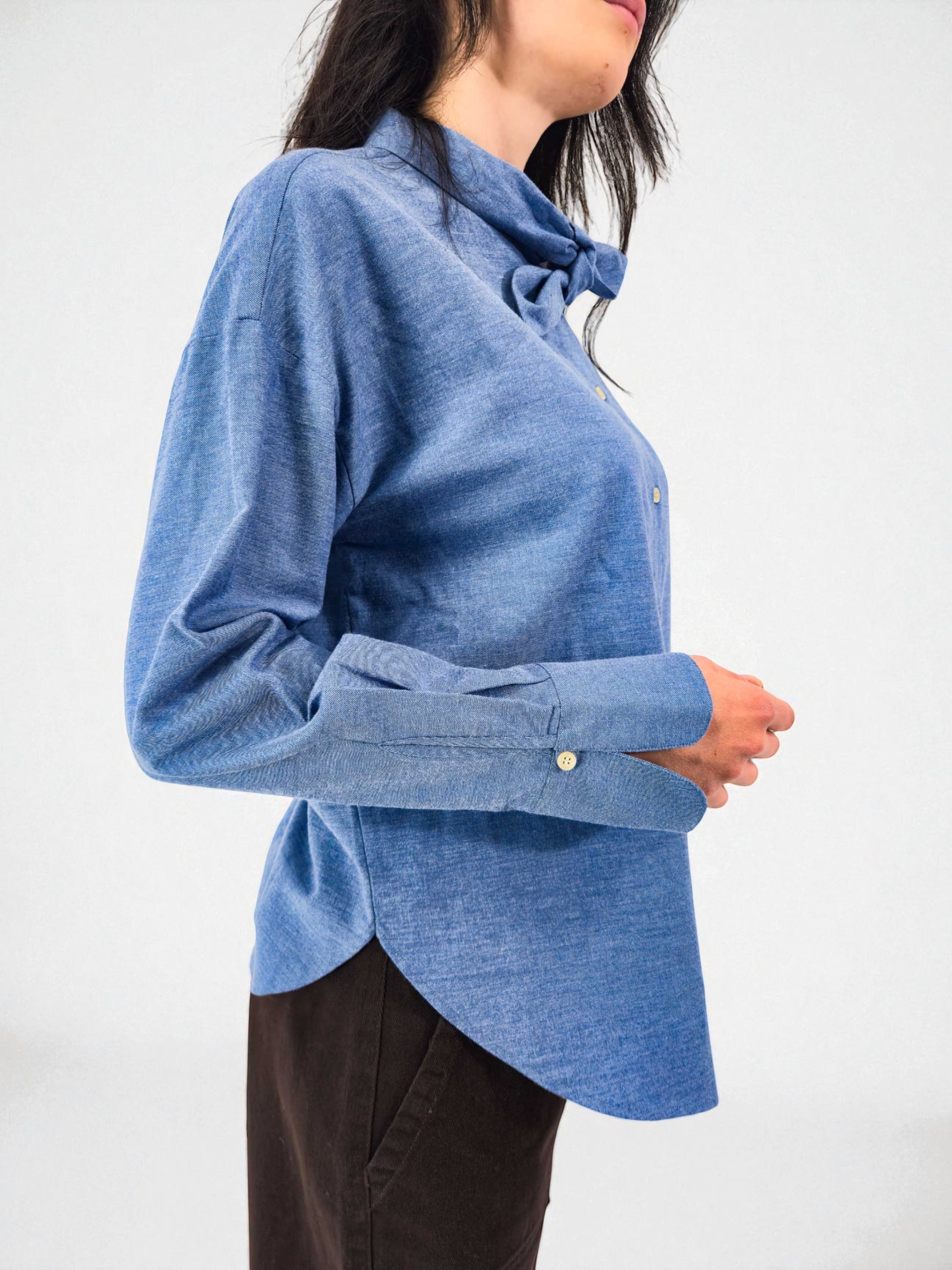 Camicia fiocco - MADAME VENICE - FW25 - CELIA - TWILL MELANGE - BLUE - XS