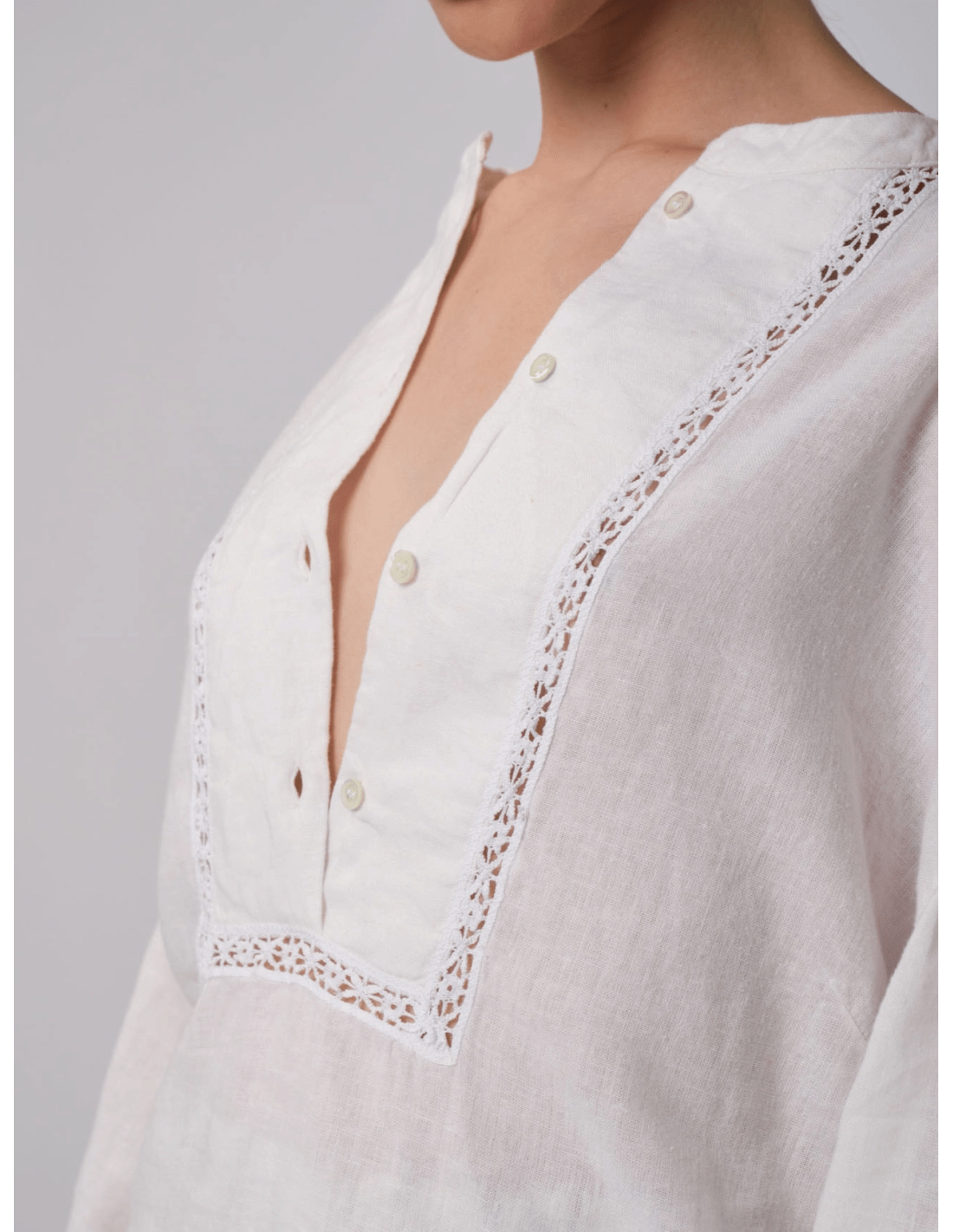 Camicia inserti pizzo - MADAME VENICE - SS25 - CLOE - BORNEO - BIANCO - XS