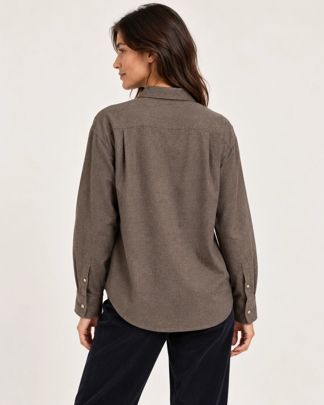 Camicia over marrone, vista posteriore - MADAME VENICE - FW25 - CAROLA - TWILL MELANGE #Colore_Brown