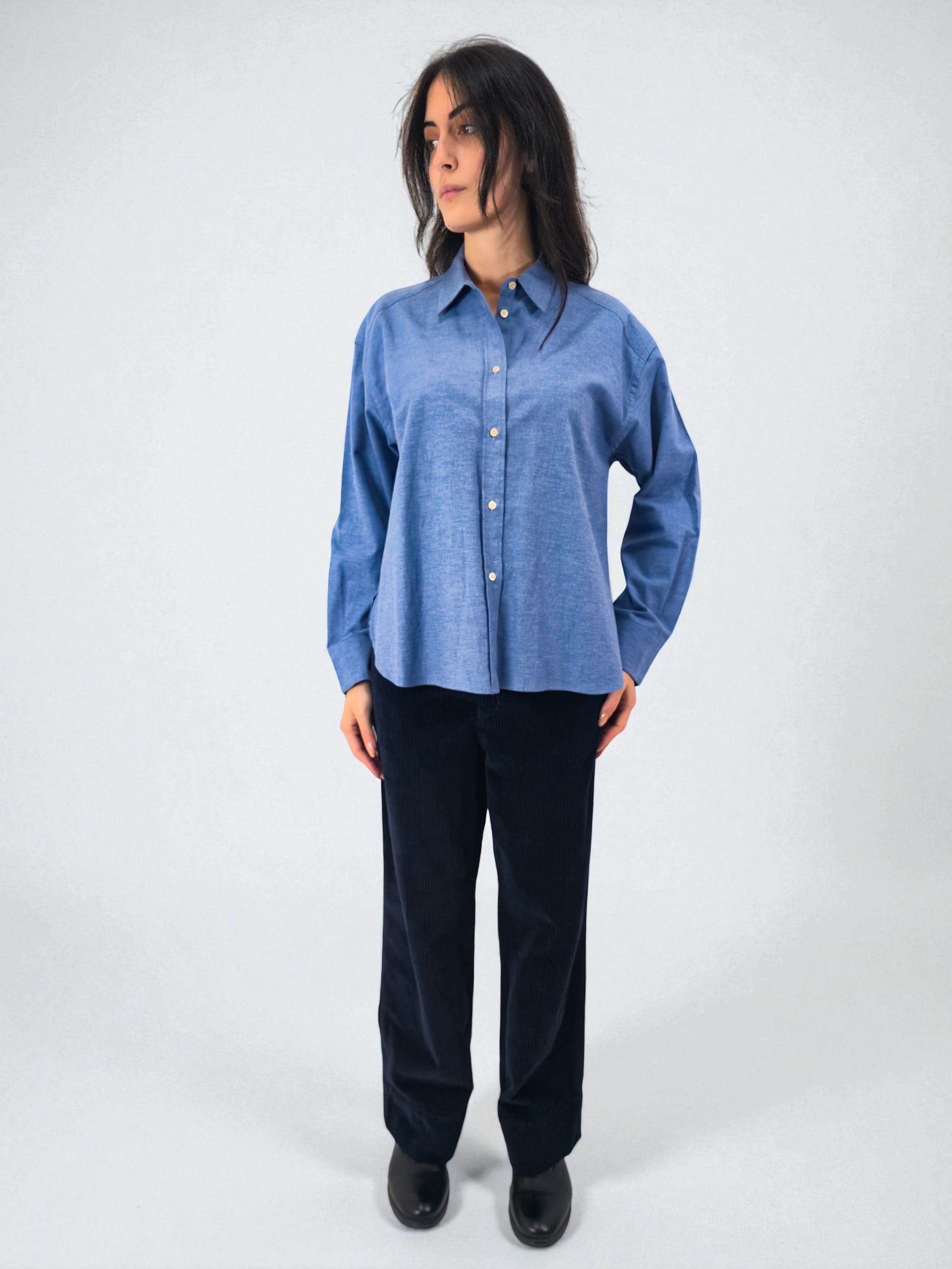 Camicia over - MADAME VENICE - FW25 - CAROLA - TWILL MELANGE - BLUE - XS