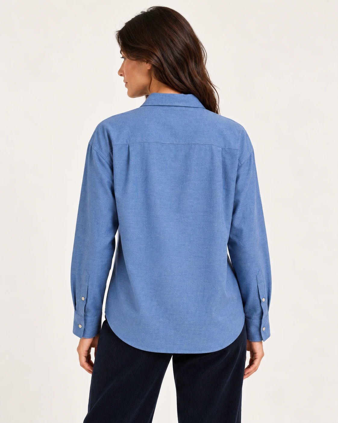 Camicia over blu, vista posteriore - MADAME VENICE - FW25 - CAROLA - TWILL MELANGE #Colore_Blue