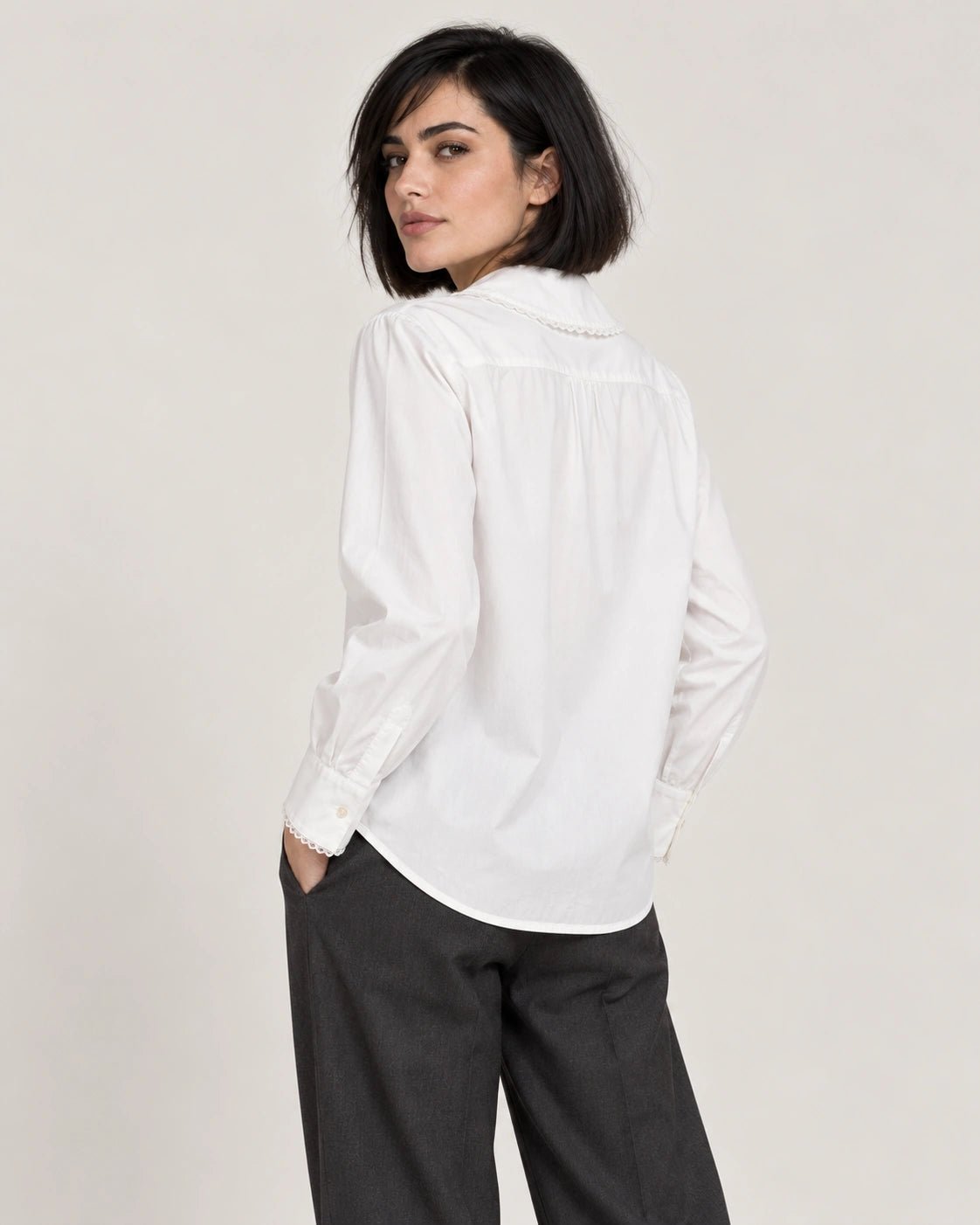 Camicia pizzo bianco, vista posteriore - MADAME VENICE - FW26 - CRISTIANA - POPELINE #Colore_Bianco