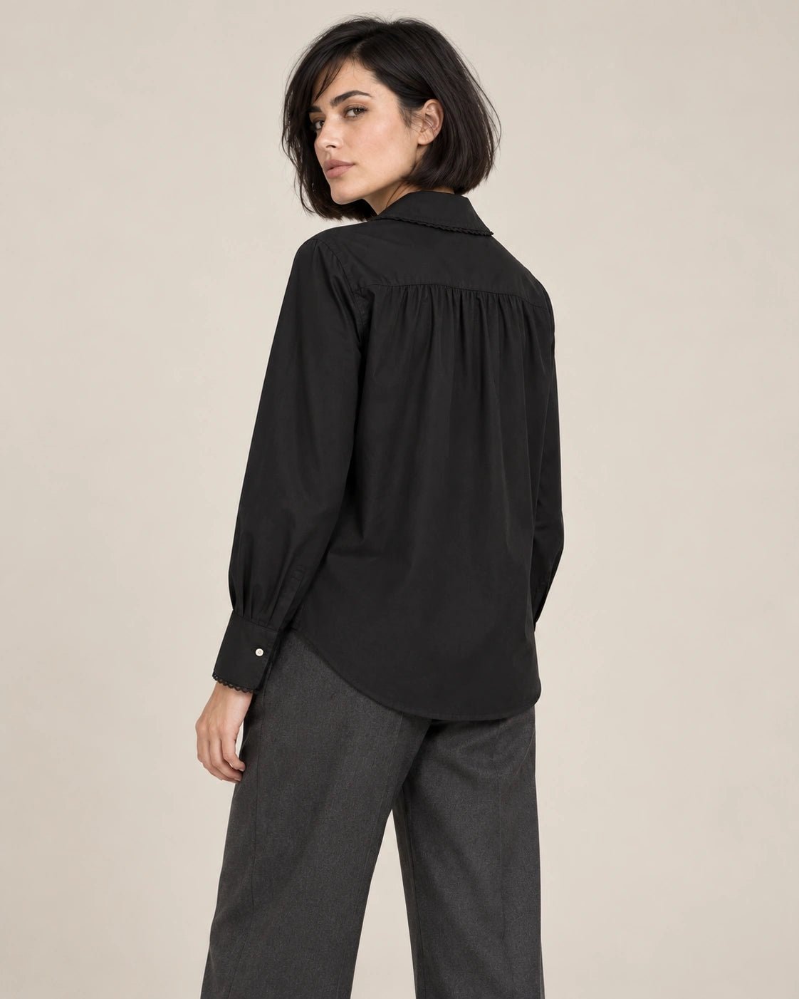 Camicia pizzo nero, vista posteriore - MADAME VENICE - FW26 - CRISTIANA - POPELINE #Colore_Nero