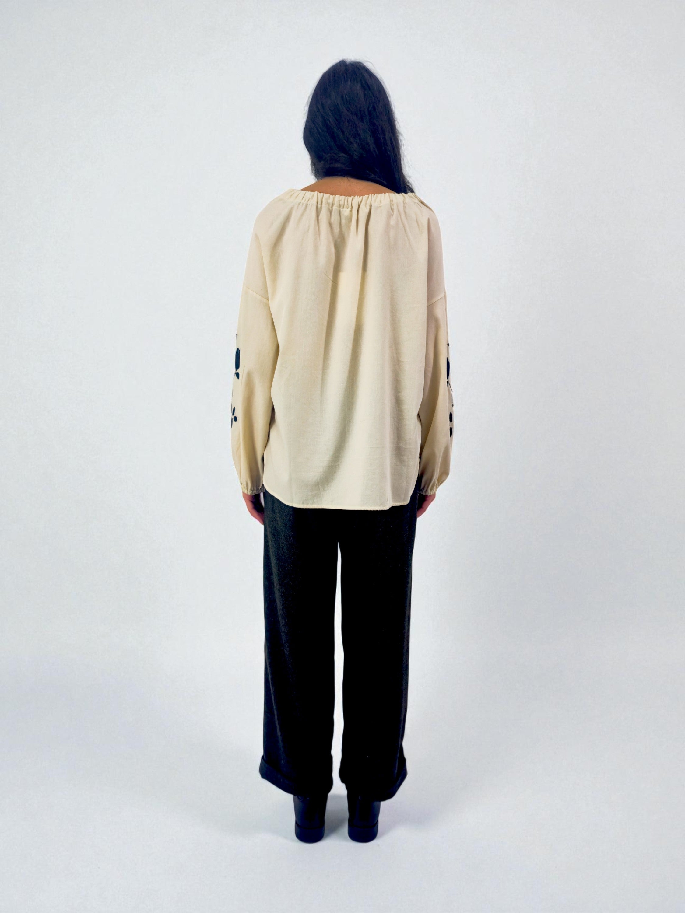 Camicia ricamo manica - MADAME VENICE - FW25 - CRISTINA - COTTON BIO - BLACK - XS