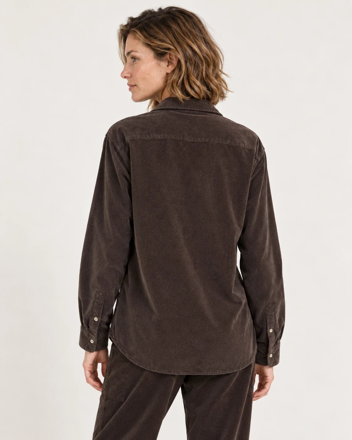 Camicia tasconi marrone, vista posteriore - MADAME VENICE - FW25 - CECILIA - VELVET TENCEL #Colore_Brown