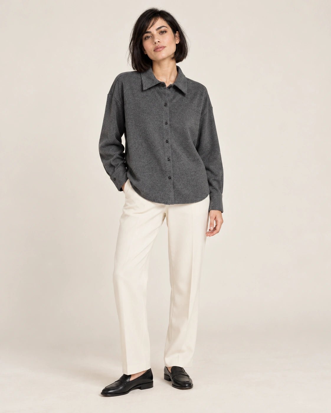 Camicia uomo grigio scuro, vista frontale - MADAME VENICE - FW26 - CARACAS - LANA JESI #Colore_Grigio Scuro