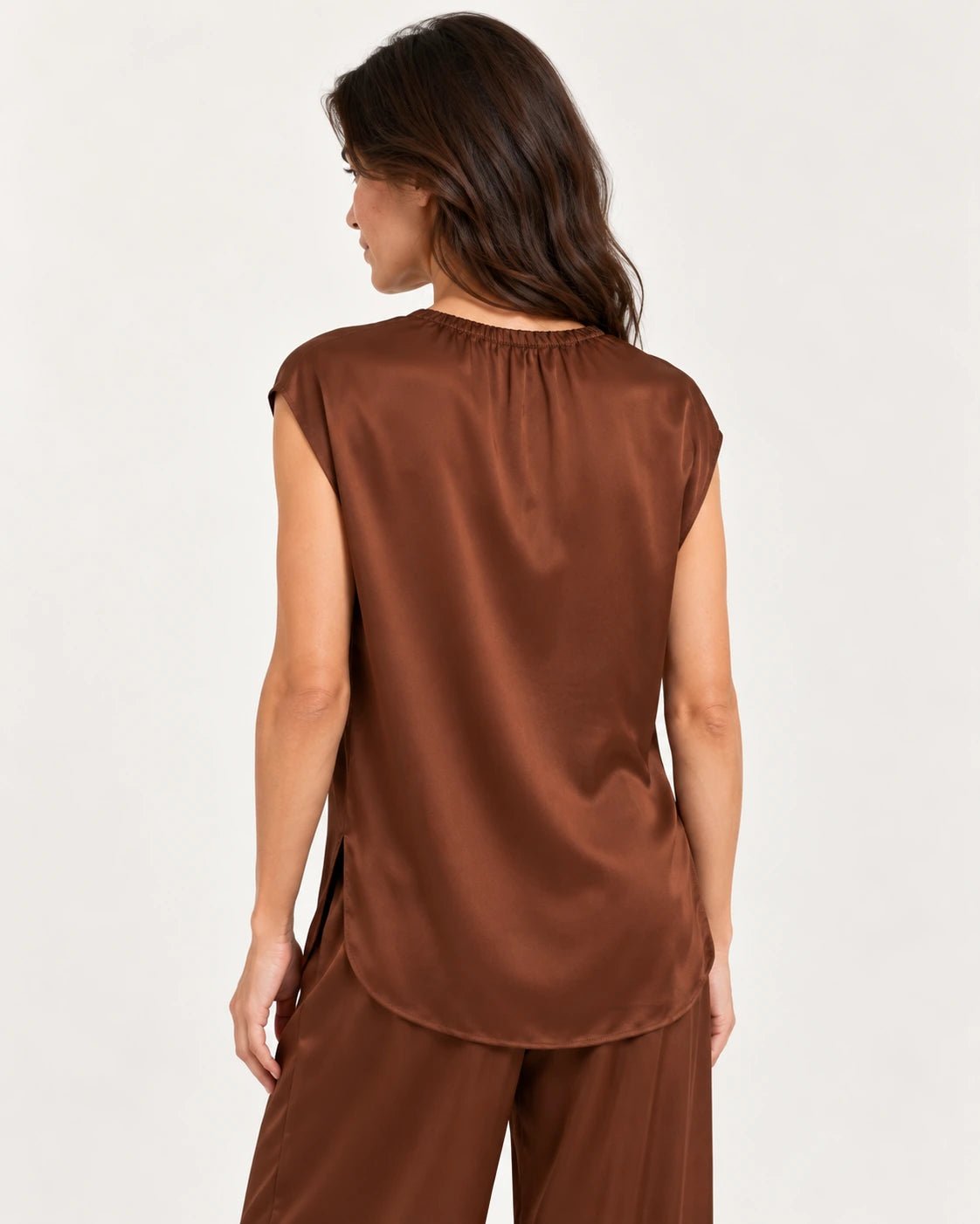 Canotta con arriccio ruggine, vista posteriore - MADAME VENICE - FW25 - VIRGINIA - RASO #Colore_Rust
