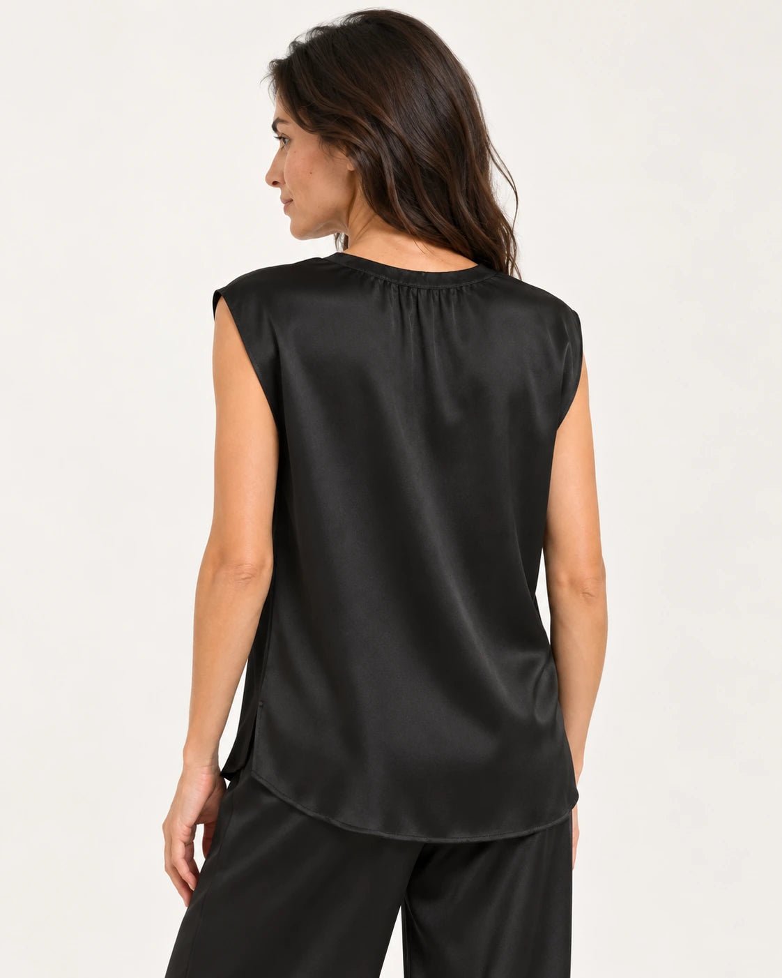 Canotta con arriccio nero, vista posteriore - MADAME VENICE - FW25 - VIRGINIA - RASO #Colore_Black