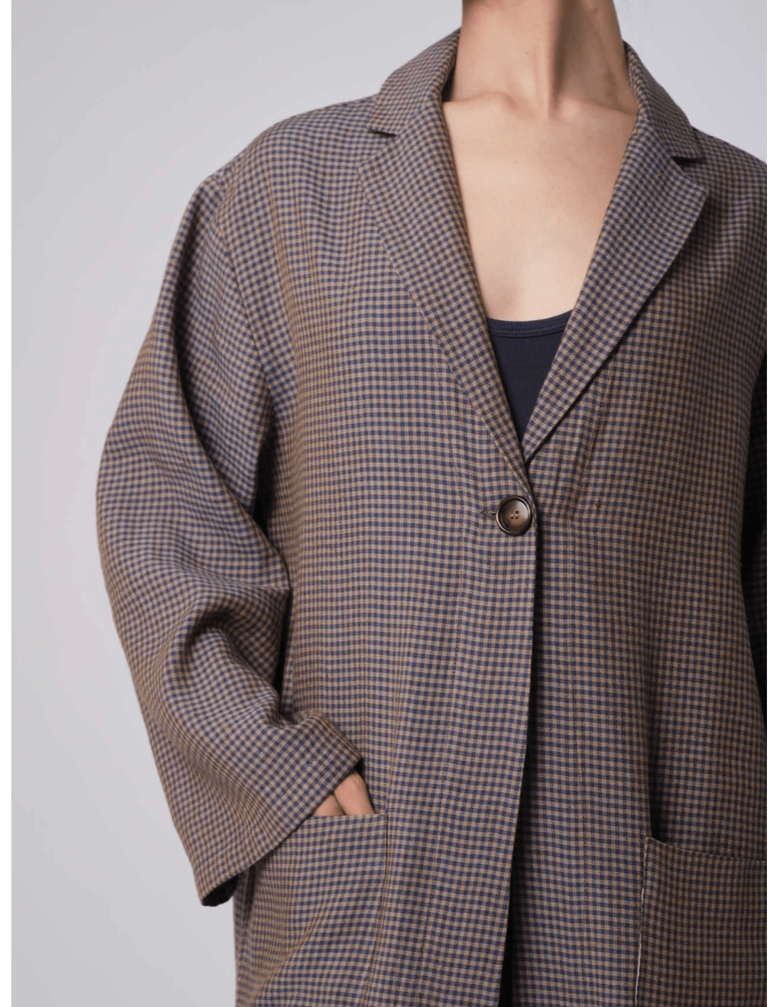 Cappotto lungo - MADAME VENICE - SS25 - GRETA - CHECK LINO - BLU - XS