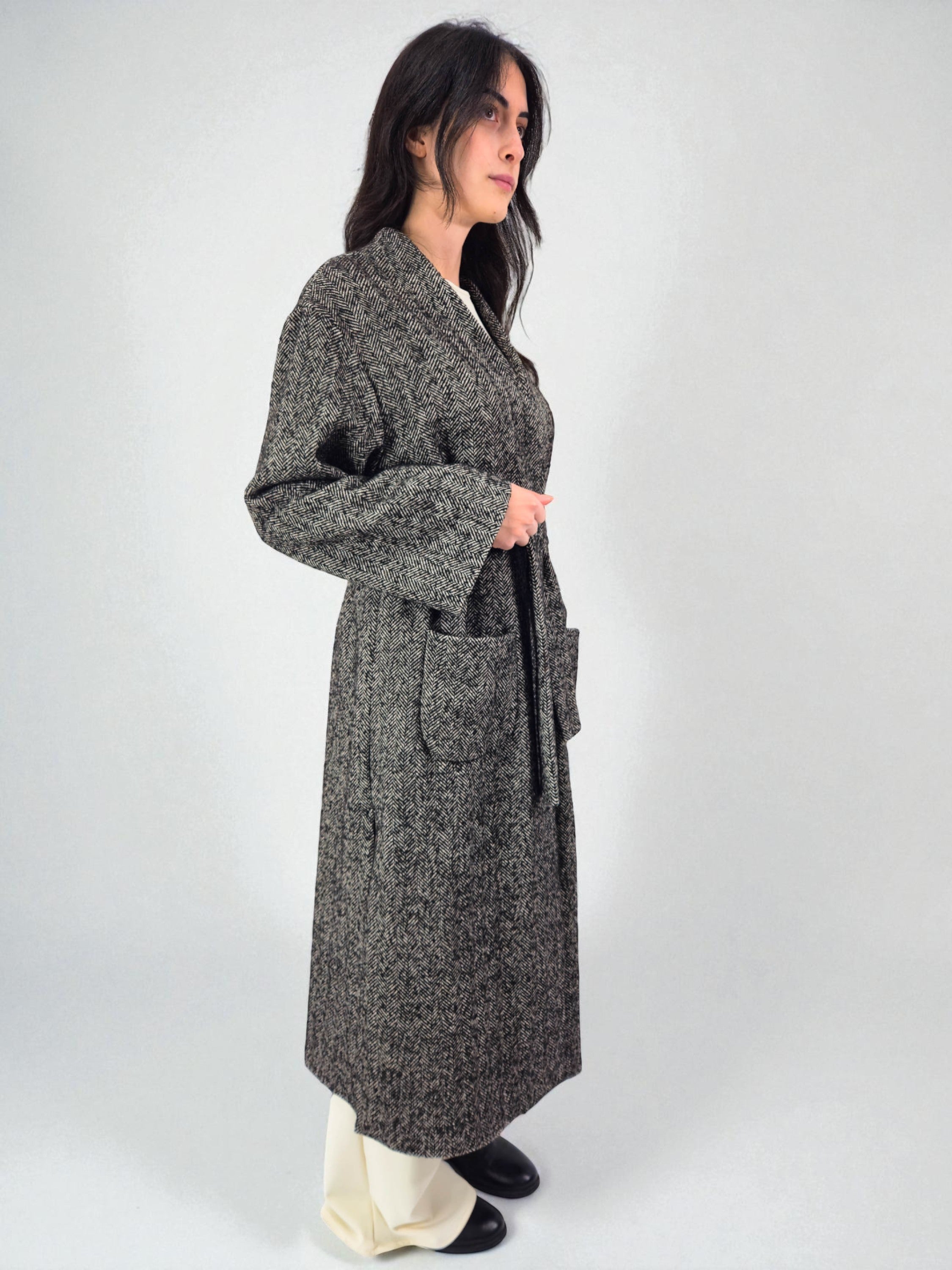 Cappotto over - MADAME VENICE - FW25 - GIADA - SPIGATO - BLACK / WHITE - XS