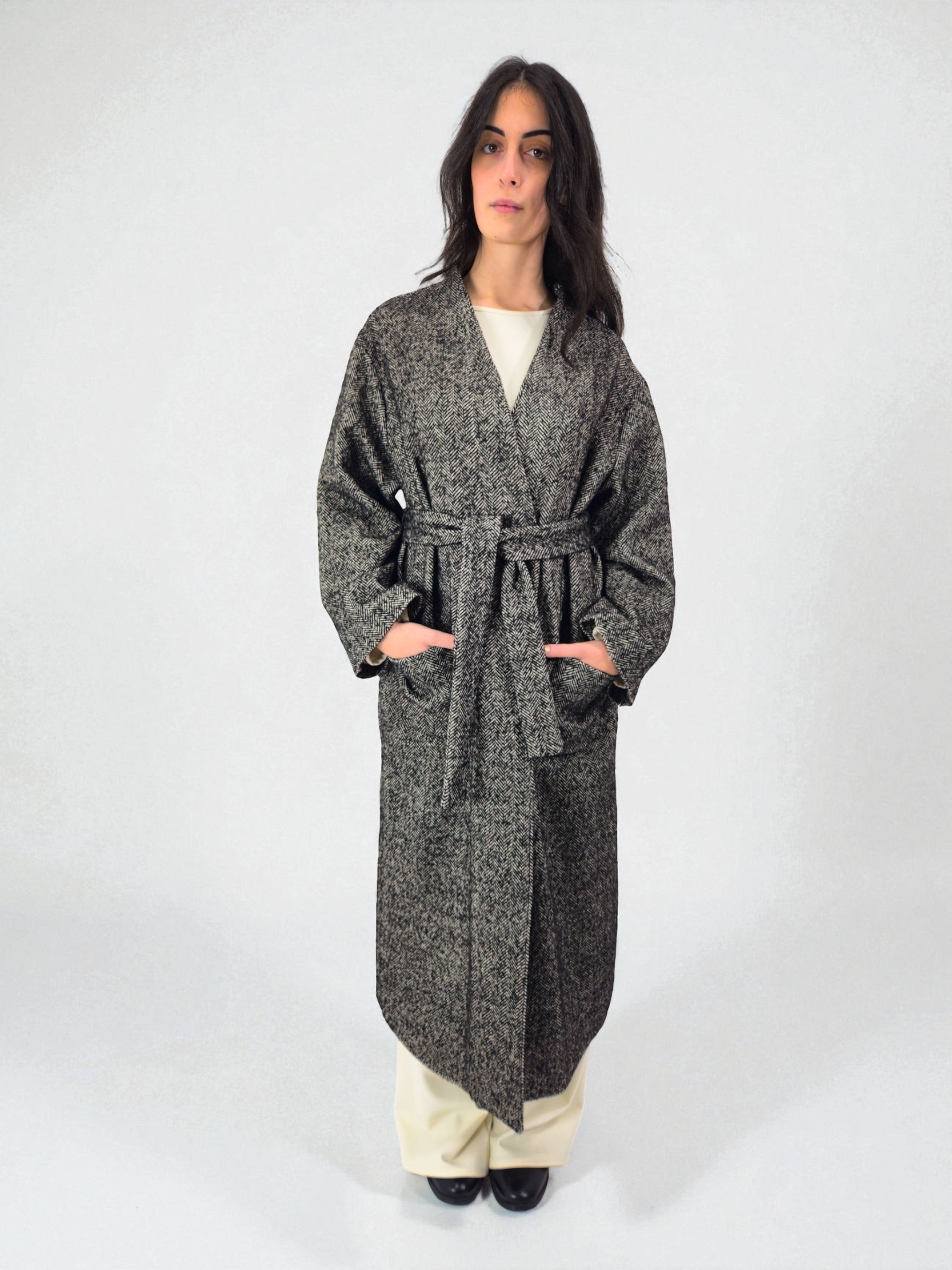 Cappotto over - MADAME VENICE - FW25 - GIADA - SPIGATO - BLACK / WHITE - XS