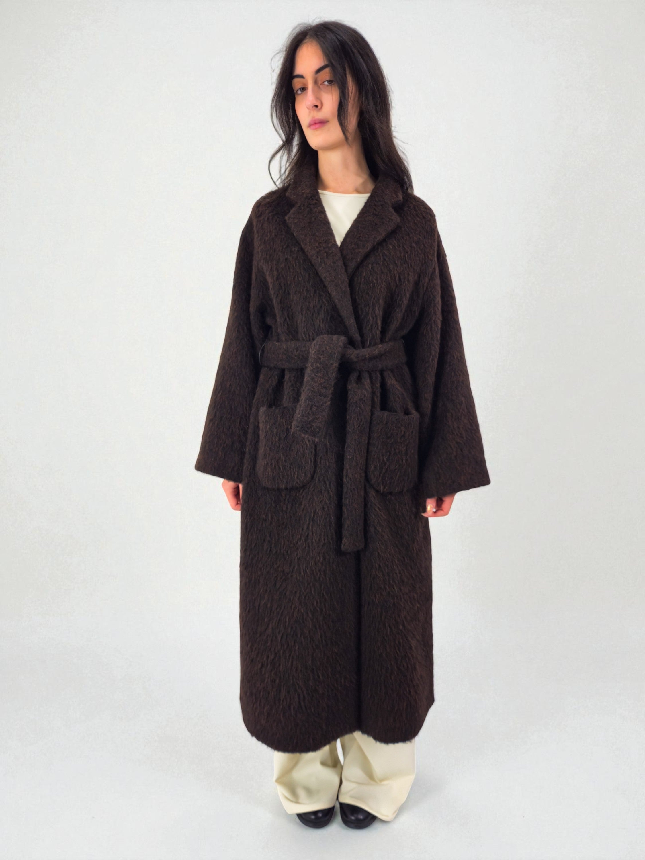 Cappotto over foderato - MADAME VENICE - FW25 - GIORGINA - WOOL BRUSH - BROWN - XS