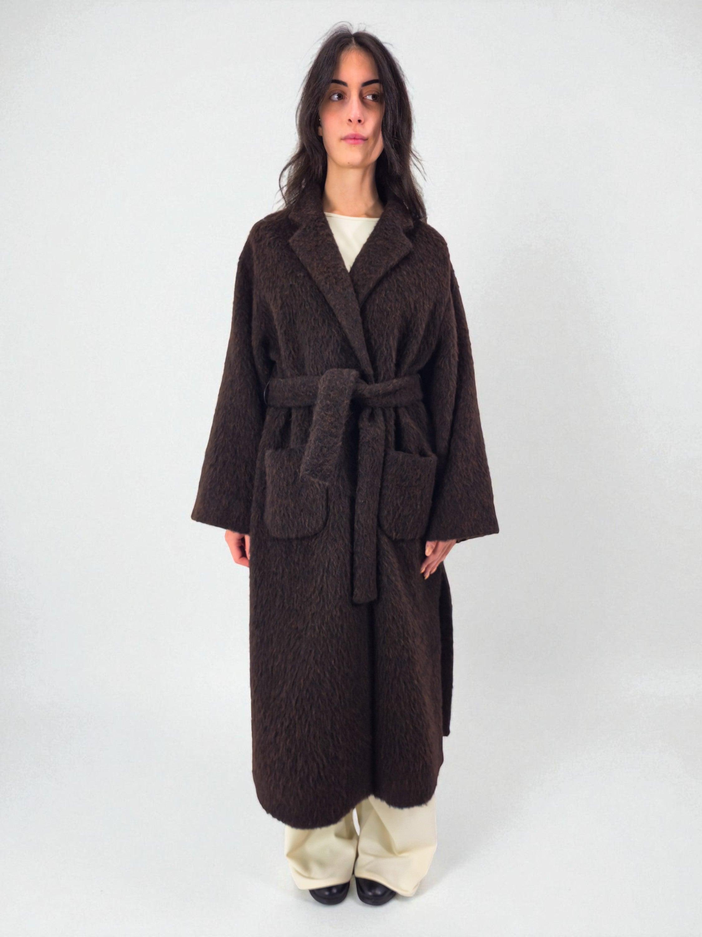 Cappotto over foderato - MADAME VENICE - FW25 - GIORGINA - WOOL BRUSH - BROWN - XS