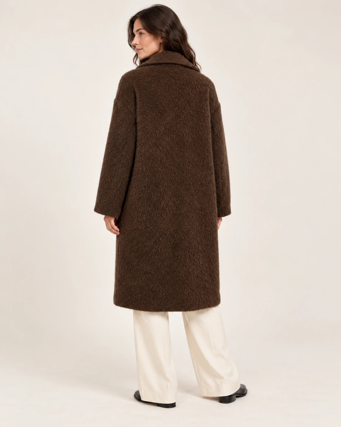 Cappotto foderato marrone, vista posteriore - MADAME VENICE - FW25 - GENNY - WOOL BRUSH #Colore_Brown