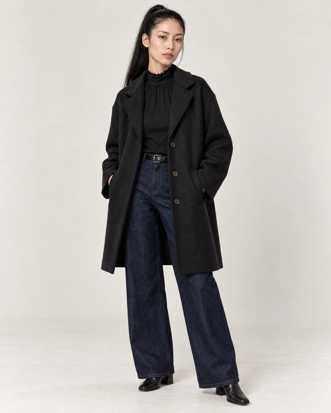 Cappotto sfoderato nero, vista frontale - MADAME VENICE - FW26 - GRUVY - LUXURY #Colore_Nero