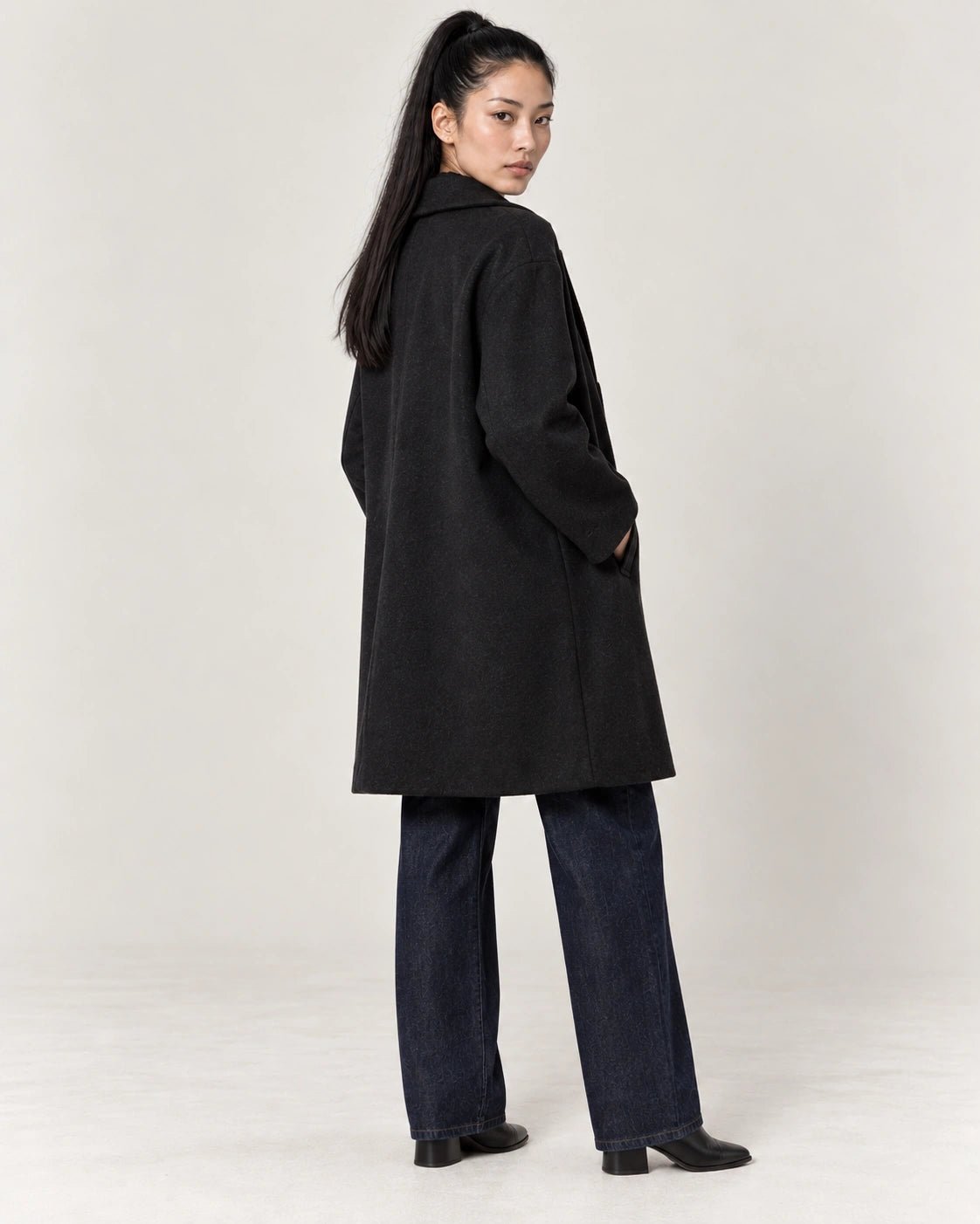 Cappotto sfoderato nero, vista posteriore - MADAME VENICE - FW26 - GRUVY - LUXURY #Colore_Nero