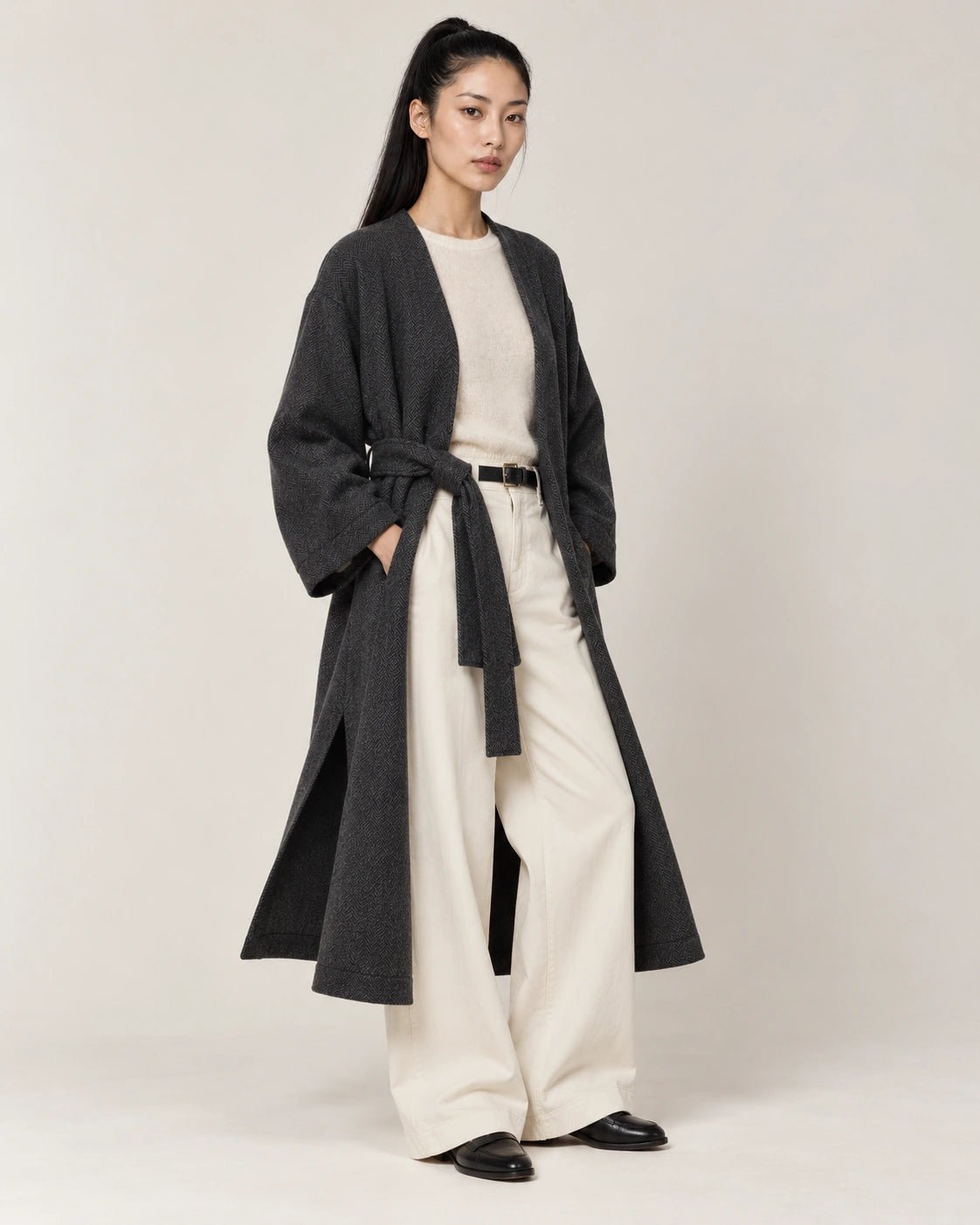 Cappotto sfoderato grigio scuro, vista frontale - MADAME VENICE - FW26 - GIGIA - SPINATO #Colore_Grigio Scuro