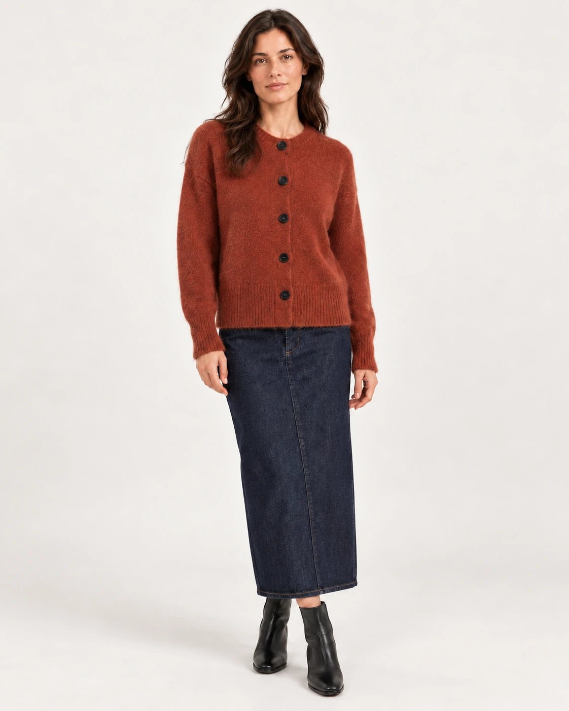 Cardigan ruggine, vista frontale - MADAME VENICE - FW25 - SOFIA - SUMATRA #Colore_Rust