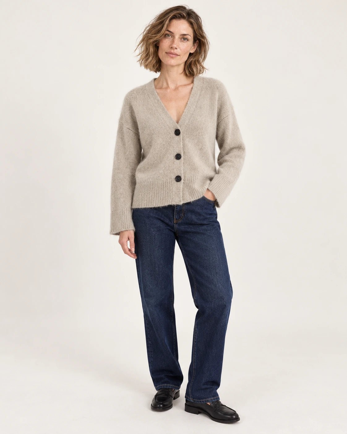Cardigan naturale, vista frontale - MADAME VENICE - FW25 - STELLA - SUMATRA #Colore_Natural