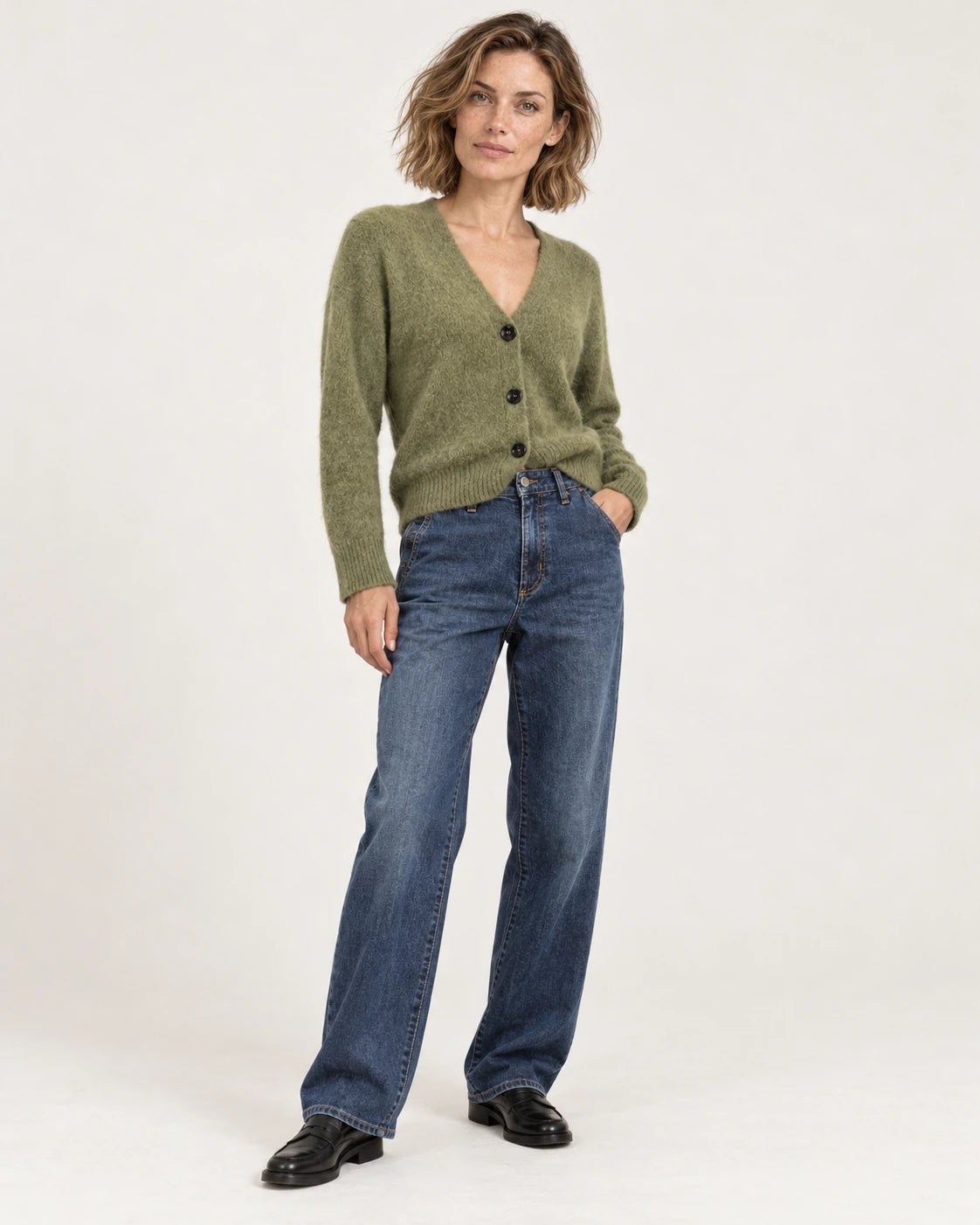 Chino palazzo blu stone, vista frontale - MADAME VENICE - FW25 - PHOEBE - DENIM #Colore_Blue stone