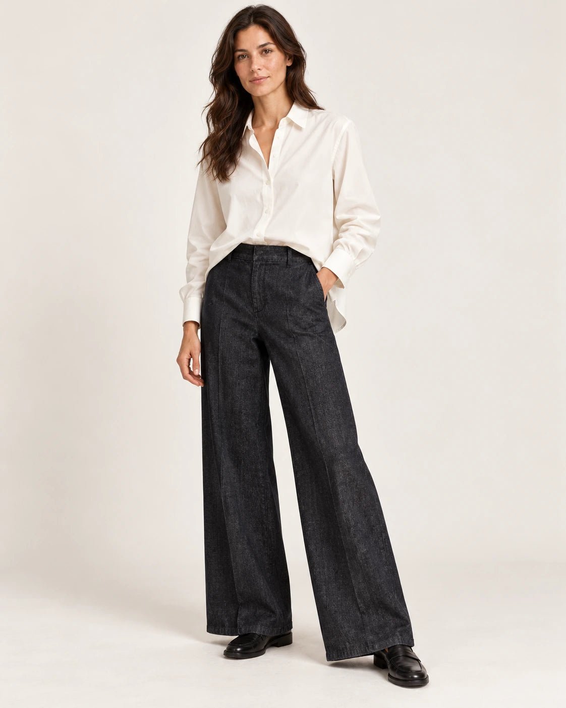 Chino palazzo nero rinse, vista frontale - MADAME VENICE - FW25 - PAULETTE - DENIM #Colore_Black rinse