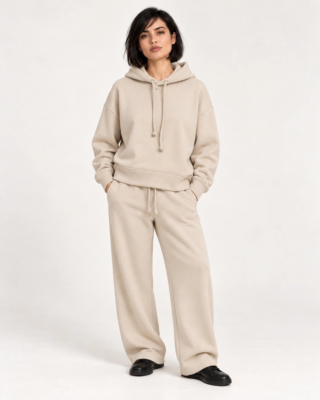Felpa cappuccio sabbia, vista frontale - MADAME VENICE - FW26 - MONIQUE - FELIX #Colore_Sabbia