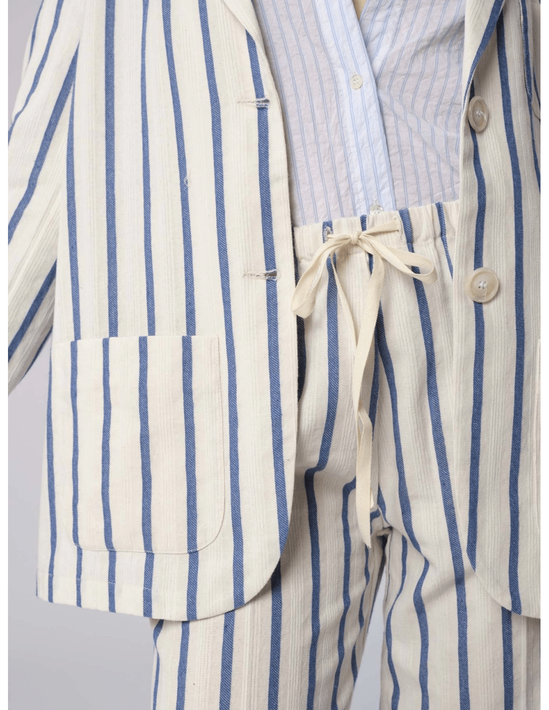 Giacca over - MADAME VENICE - SS25 - GUENDA - TELA RIGATA - BLU - XS