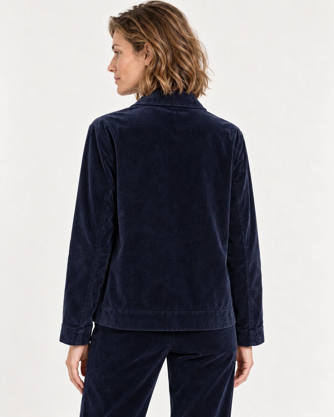 Giacchina sfoderata blu, vista posteriore - MADAME VENICE - FW25 - GIANNA - VELVET 2000 #Colore_Blue